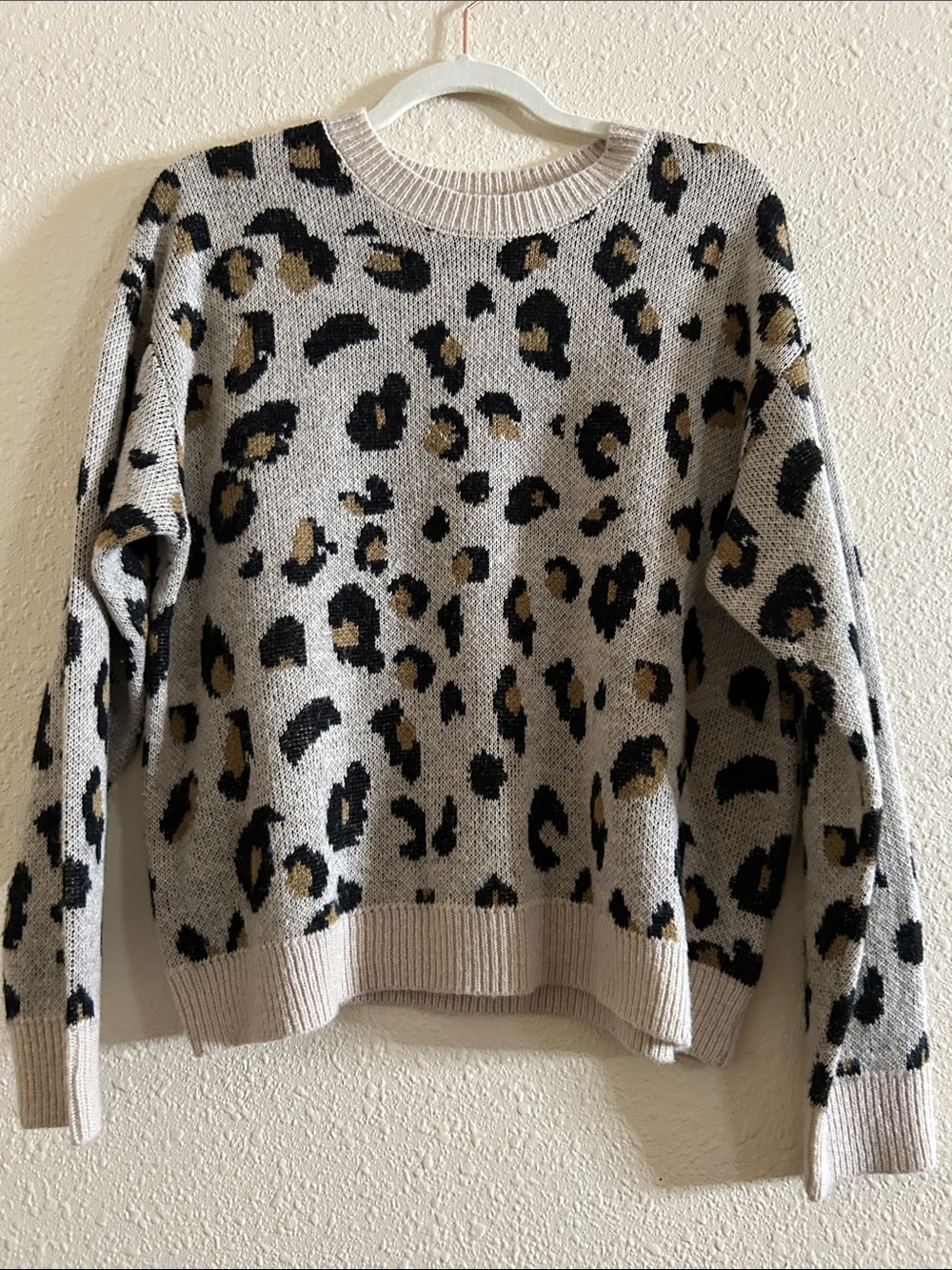 Lush Beige Leopard Print Crewneck Sweater